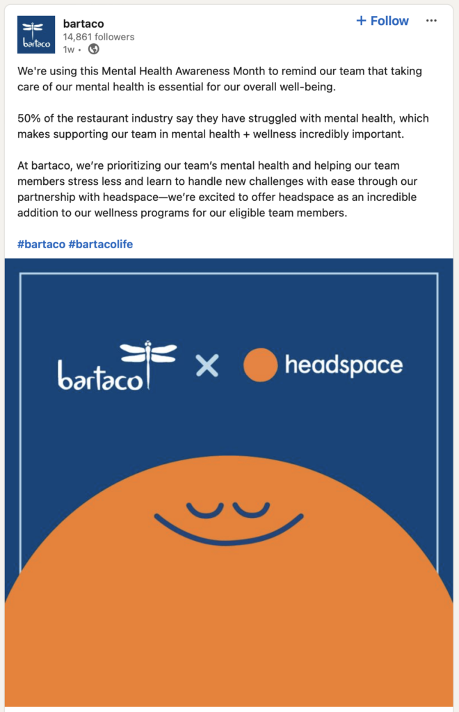 bartaco partnership with headspace